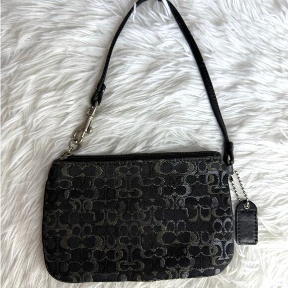 COACH Black Gray Signature Canvas Wristlet - Picture 2 of 6